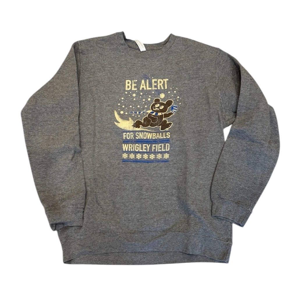 Rare Wrigley Field Chicago Winter Sweatshirt Holiday Gray Baseball L Cubs Snow